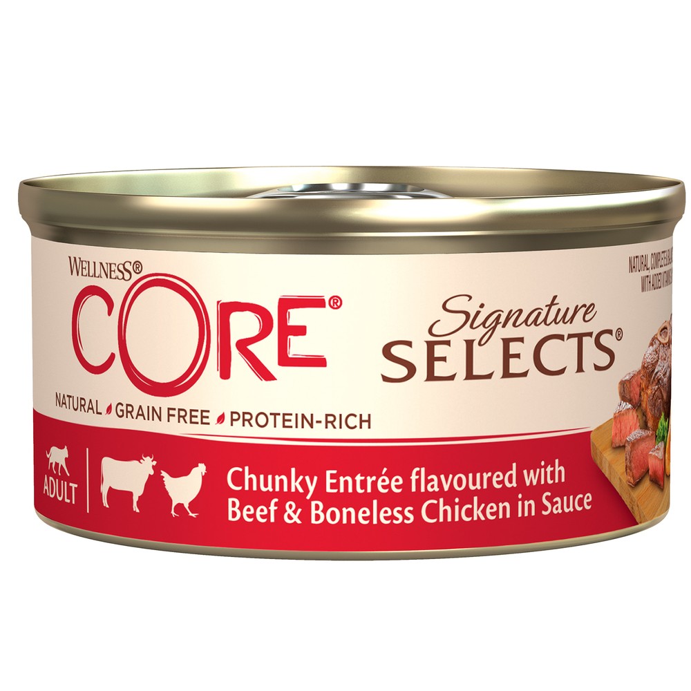 Корм для кошек CORE Signature Selects аппетитные кусочки говядины,кур.филе в соусе конс.79г фото