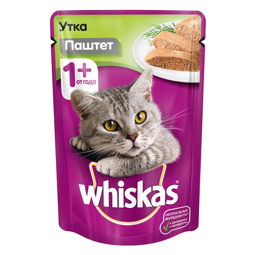 

Корм для кошек Whiskas, паштет с уткой конс. пауч 85г