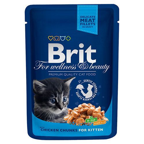 

Корм для котят Brit, Premium Cat Курица конс. пауч 100г