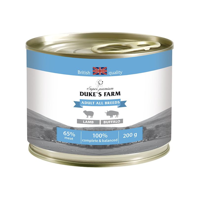 

Корм для собак DUKE'S FARM ягненок, буйвол конс. 200г, ягненок, буйвол конс. 200г