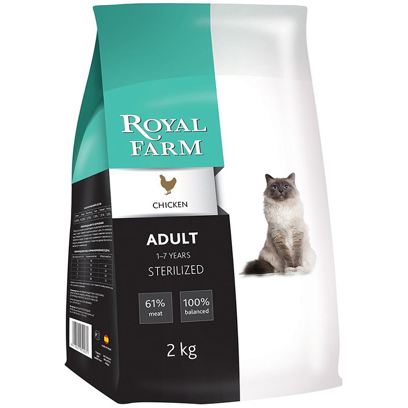 

Корм для кошек ROYAL FARM, для стерилизованных, курица сух. 2кг