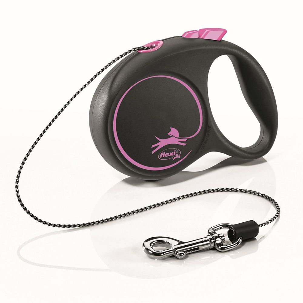 Рулетка для собак Flexi Black Design XS (до 8кг) 3м трос черный/розовый flexi black design xs 3м до 8кг поводок рулетка трос серебристая