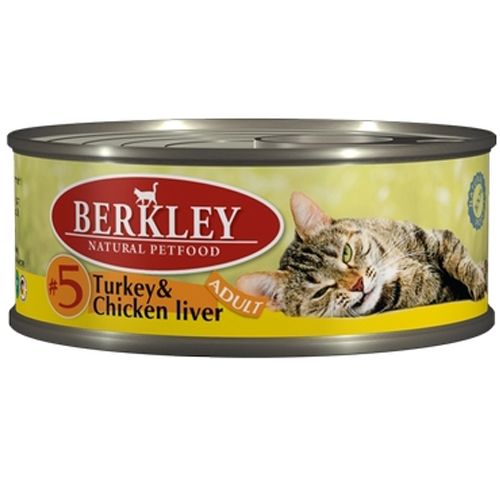 Корм для кошек BERKLEY №5 индейка, куриная печень конс. 100г