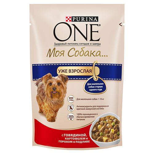 

Корм для собак PURINA ONE Моя Собака говядина, картофель, горох, конс. пауч 100г, ONE Моя Собака говядина, картофель, горох, конс. пауч 100г