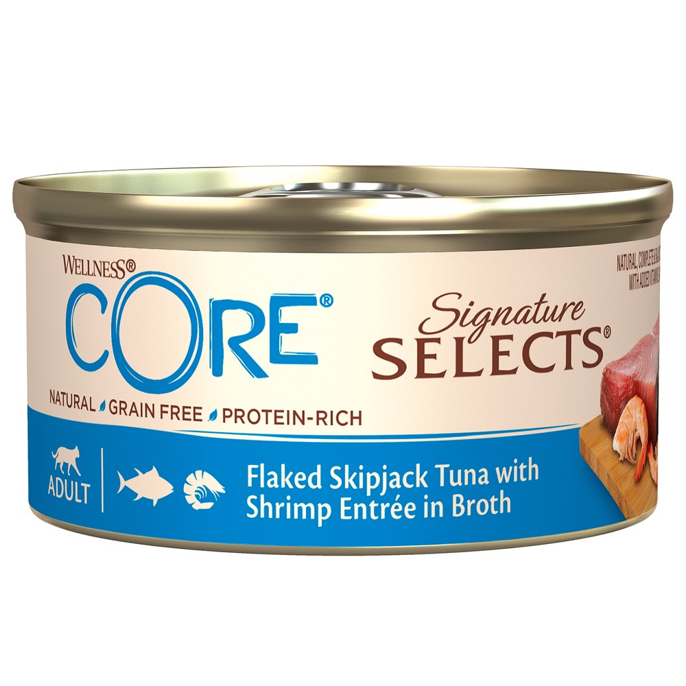 Корм для кошек CORE Signature Selects рубленный тунец с креветками в бульоне конс. 79г фото