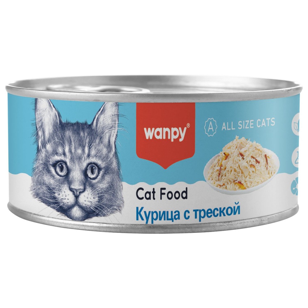 Корм для кошек WANPY Cat Курица с треской банка 95г