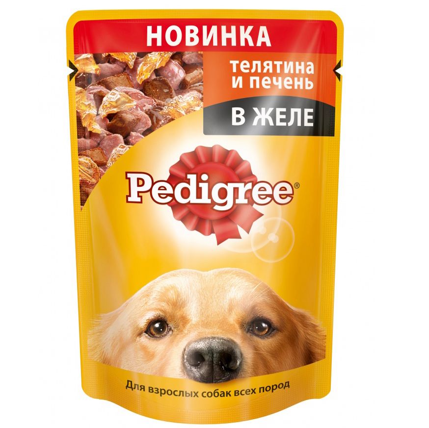 

Корм для собак Pedigree телятина, печень в желе пауч. 100г, телятина, печень в желе пауч. 100г