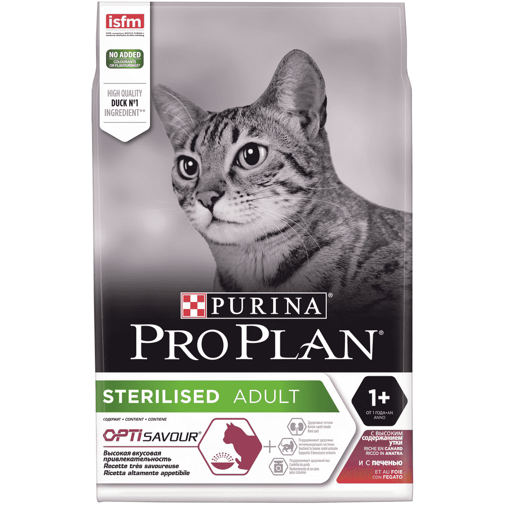 Корм для кошек Pro Plan Sterilised для стерилизованных, с уткой и печенью сух. 3кг корм для кошек pro plan sterilised для стерилизованных старше 7 лет с индейкой сух 3кг