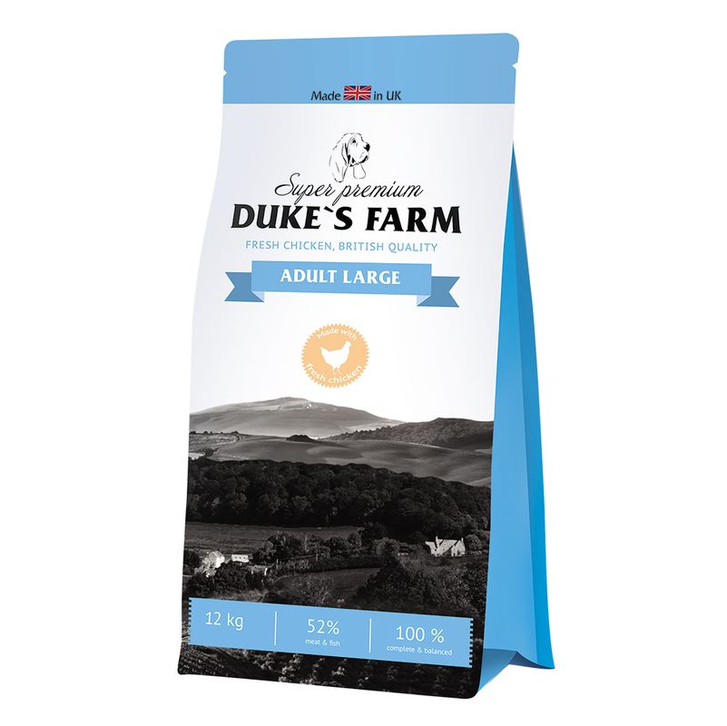 

Корм для собак DUKE'S FARM , курица сух. 12кг, для крупных пород, курица сух. 12кг