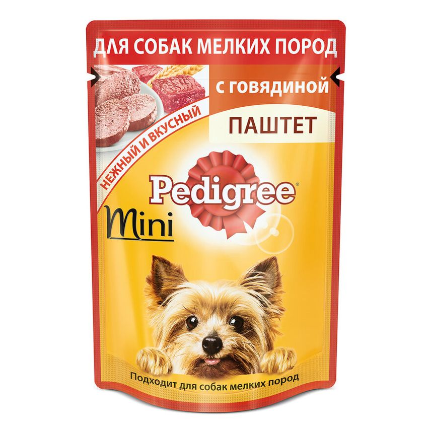 

Корм для собак Pedigree для мелких пород паштет Говядина конс. пауч 80г, для мелких пород паштет Говядина конс. пауч 80г