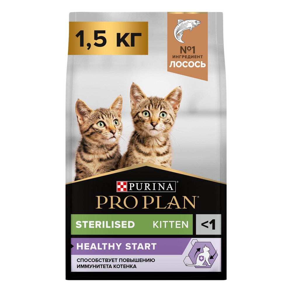 Корм для котят Pro Plan Sterilised для стерилизованных, с лососем сух. 1,5кг корм для котят pro plan sterilised для стерилизованных с лососем сух 10кг