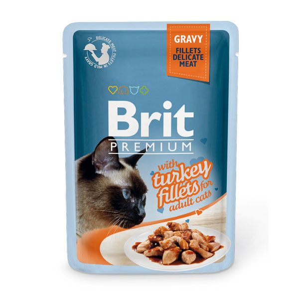 Корм для кошек Brit Premium Cat Gravy Кусочки из филе индейки в соусе пауч 85г