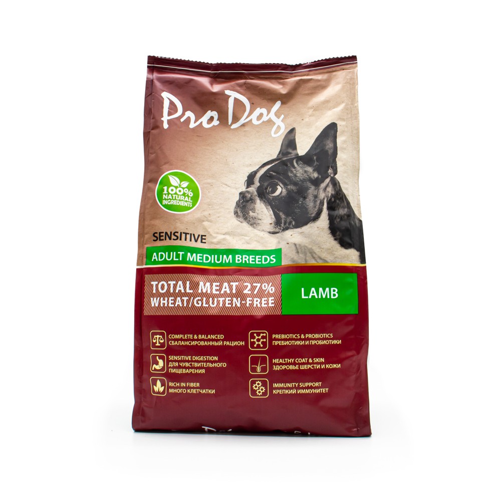 Корм для собак PRO DOG для средних пород с чувствительным пищеварением, ягненок сух. 12кг корм для собак pro dog для средних пород с чувствительным пищеварением ягненок сух 2 5кг