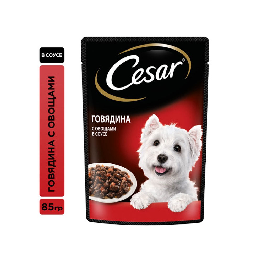 цена Корм для собак Cesar Говядина с овощами пауч 85г