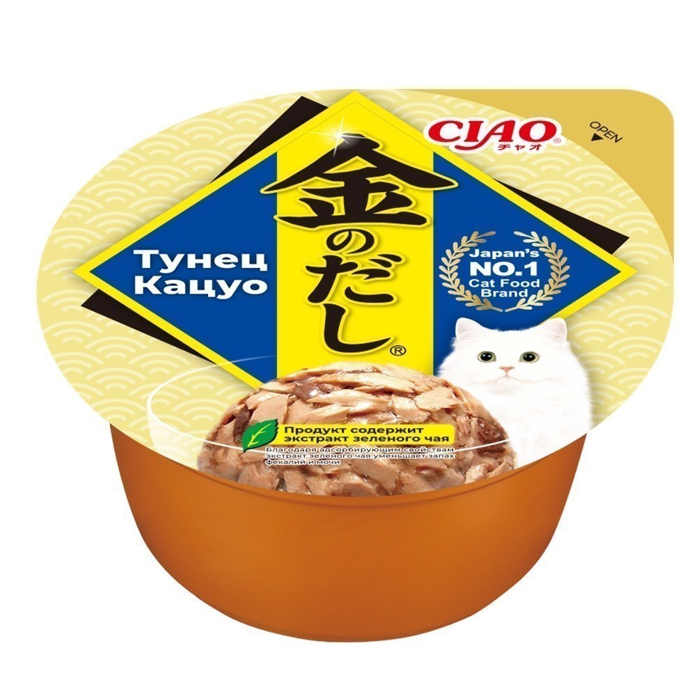 Корм для кошек INABA Ciao Kinnodashi cup Тунец Кацуо ламист70г 218₽