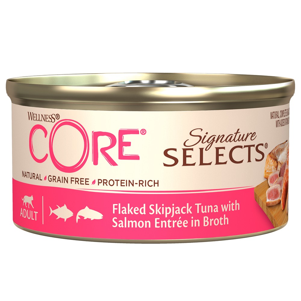 Корм для кошек CORE Signature Selects рубленный тунец с лососем в бульоне конс. 79г фото