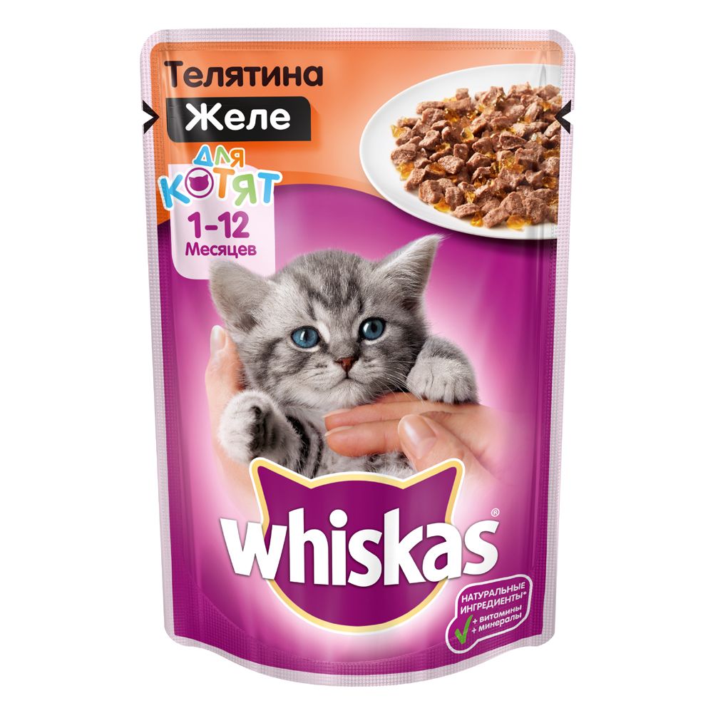 

Корм для котят Whiskas телятина желе пауч 85г, телятина желе пауч 85г
