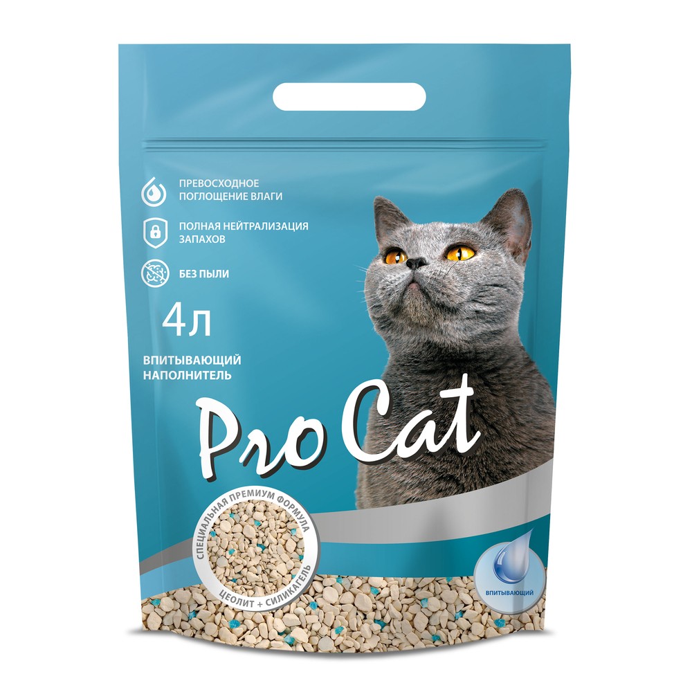 Наполнитель для кошачьего туалета Pro Cat впитывающий минеральный с силикагелем 4л цена и фото
