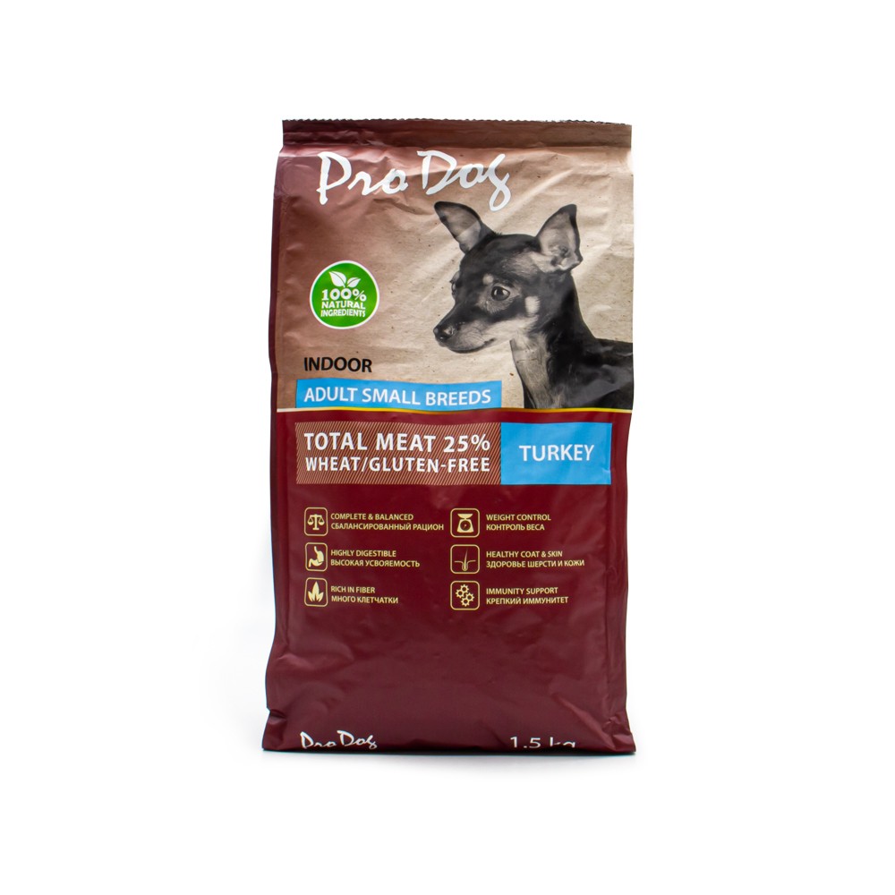 Корм для собак PRO DOG для мелких пород для поддержания оптимального веса, индейка сух. 1,5кг