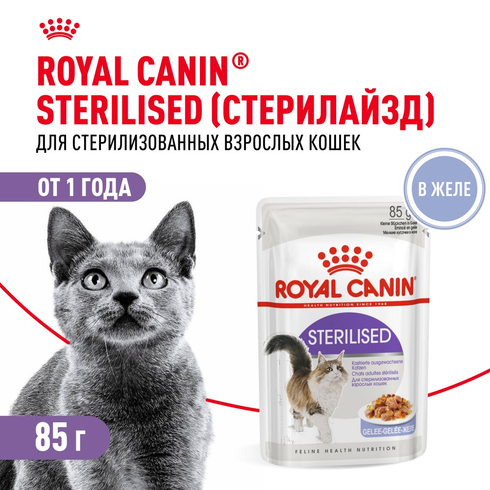 Корм для кошек ROYAL CANIN Sterilised для кастрированных и стерилизованных, в желе конс. 85г