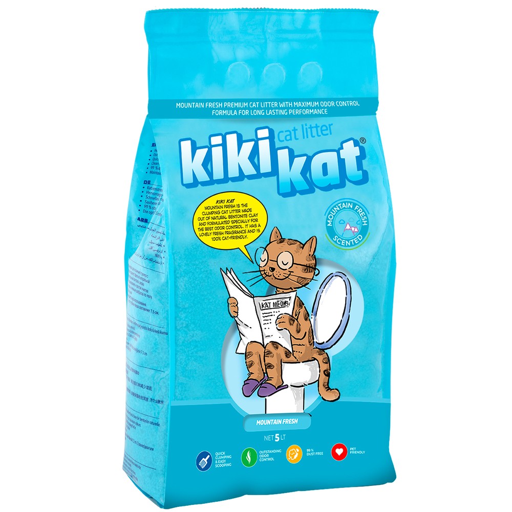 Наполнитель для кошачьего туалета KIKIKAT с ароматом Горная свежесть комкующийся 5л цена и фото