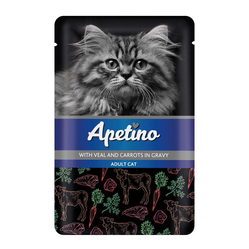 

Корм для кошек APETINO телятина, морковь в соусе пауч, телятина, морковь в соусе пауч