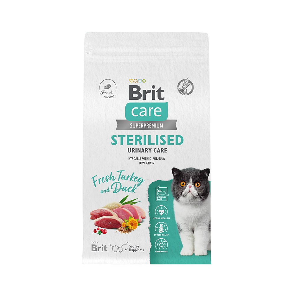 Корм для кошек Brit Care Sterilised Urinary Care для стерилизованных, индейка с уткой сух. 1,5кг