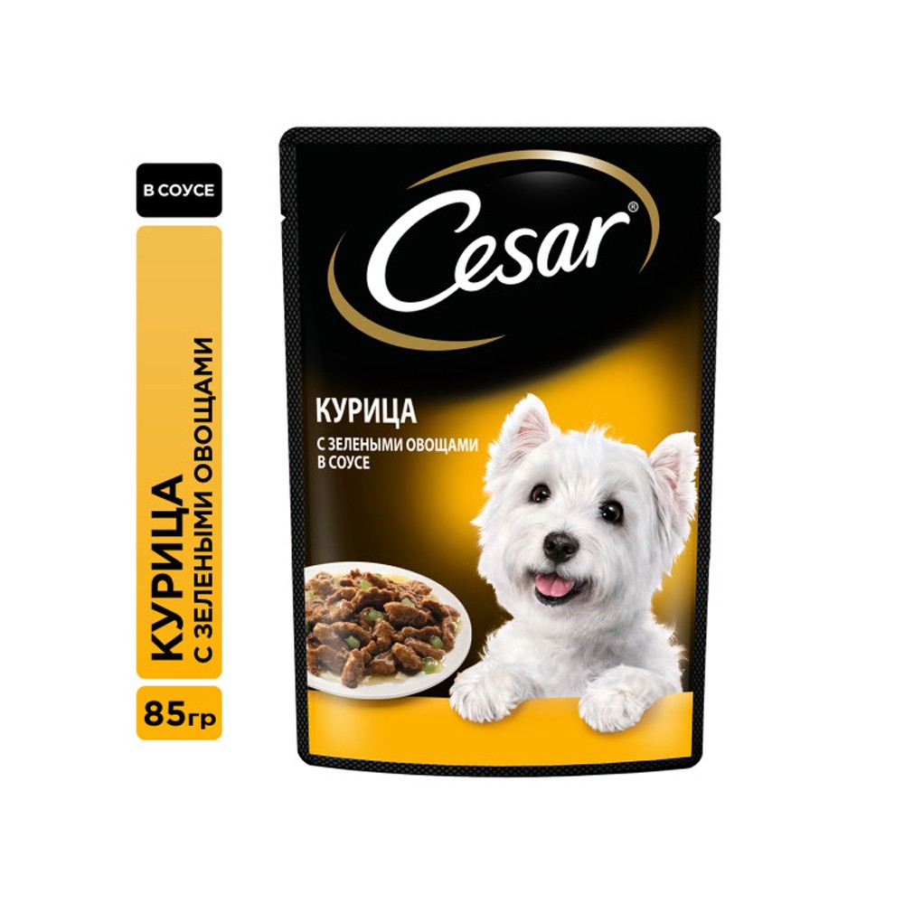 цена Корм для собак Cesar Курица с зелеными овощами пауч 85г