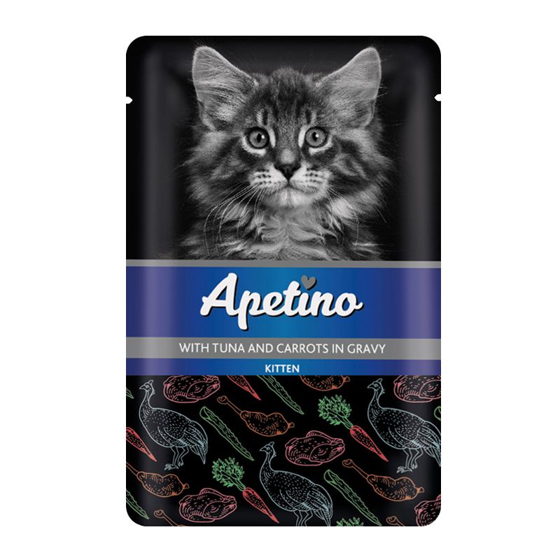 

Корм для котят APETINO цесарка, морковь в соусе пауч, цесарка, морковь в соусе пауч