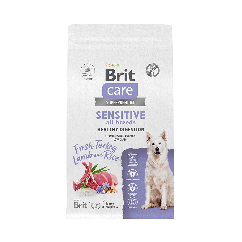 Корм для собак Brit Care Sensitive Healthy Digestion индейка с ягненком сух. 1,5кг корм для кошек brit care delicious taste для привередливых индейка с уткой сух 400г