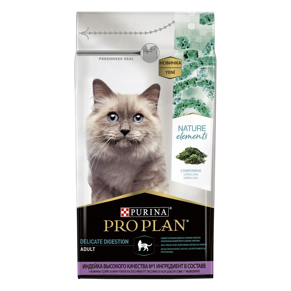 Корм для кошек Pro Plan Nature elements с чувствительным пищеварением, с индейкой сух. 1,4кг