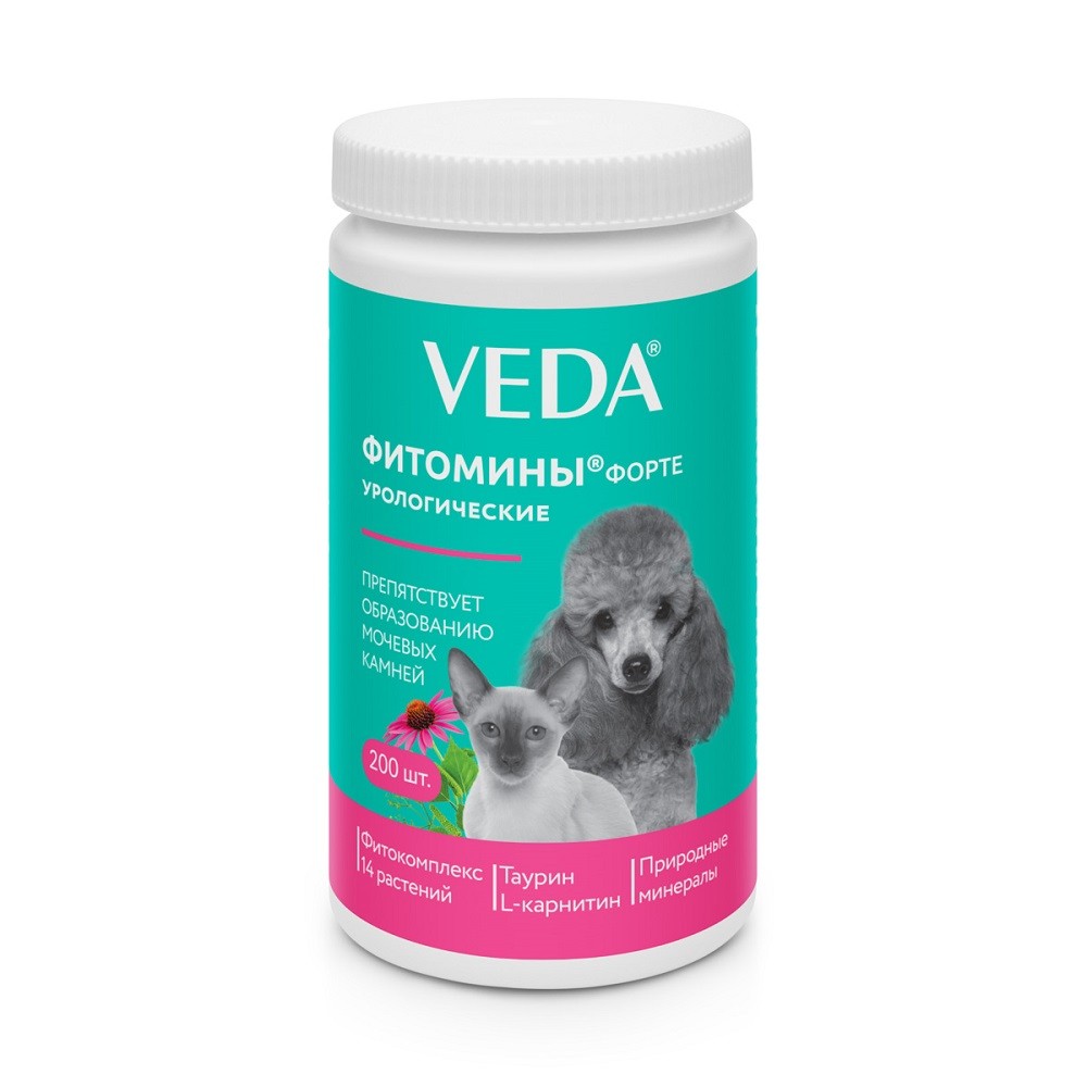 фитомины для кошек для шерсти 100таб 1 Подкормка для собак и кошек VEDA Фитомины Форте урологические 200шт