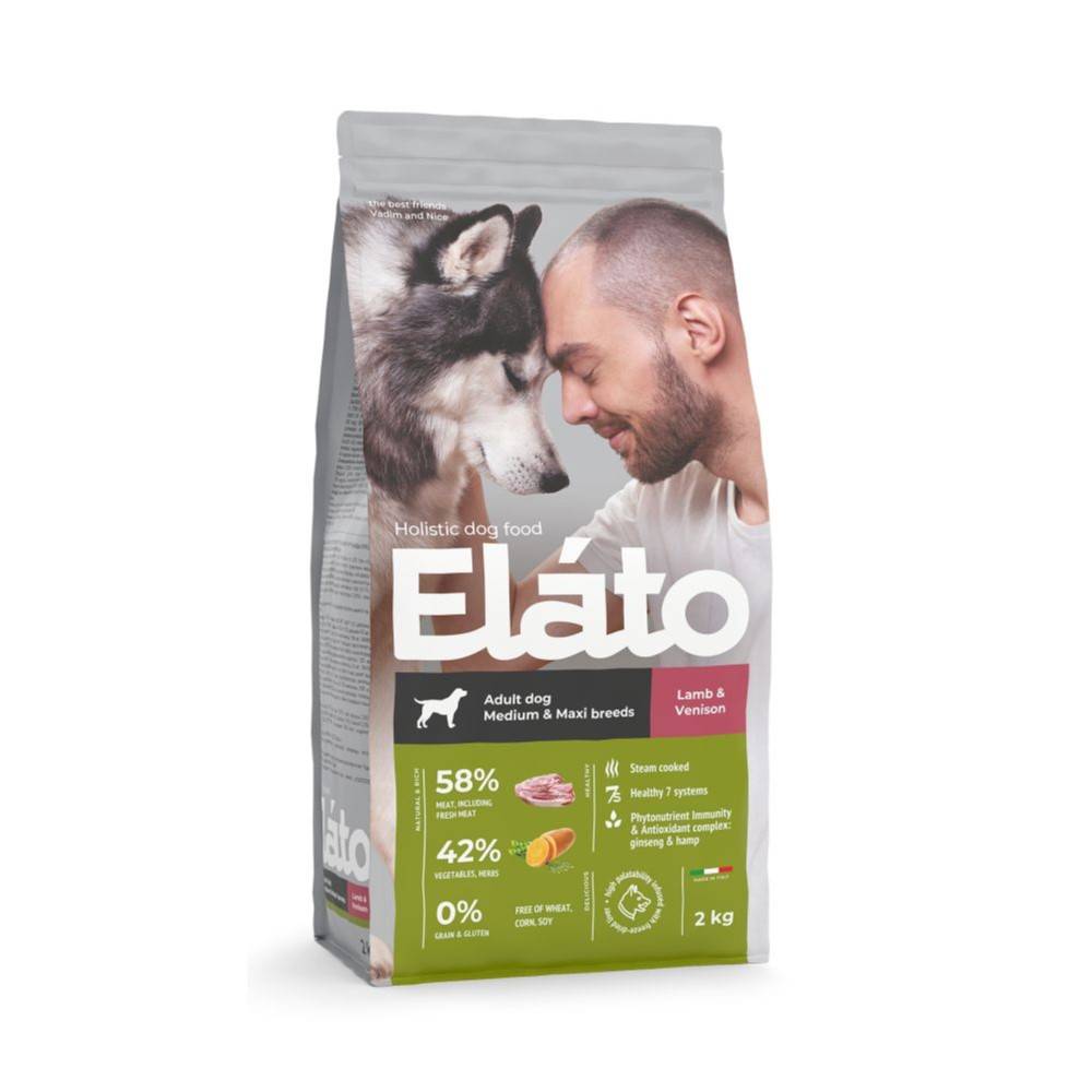 цена Корм для собак Elato Holistic для средних и крупных пород, ягненок с олениной сух. 2кг