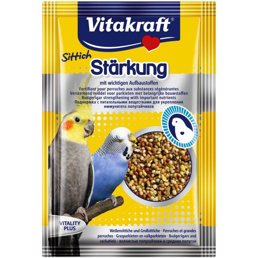 

Подкормка для птиц VITAKRAFT укрепление организма для попугаев 30г, укрепление организма для попугаев 30г