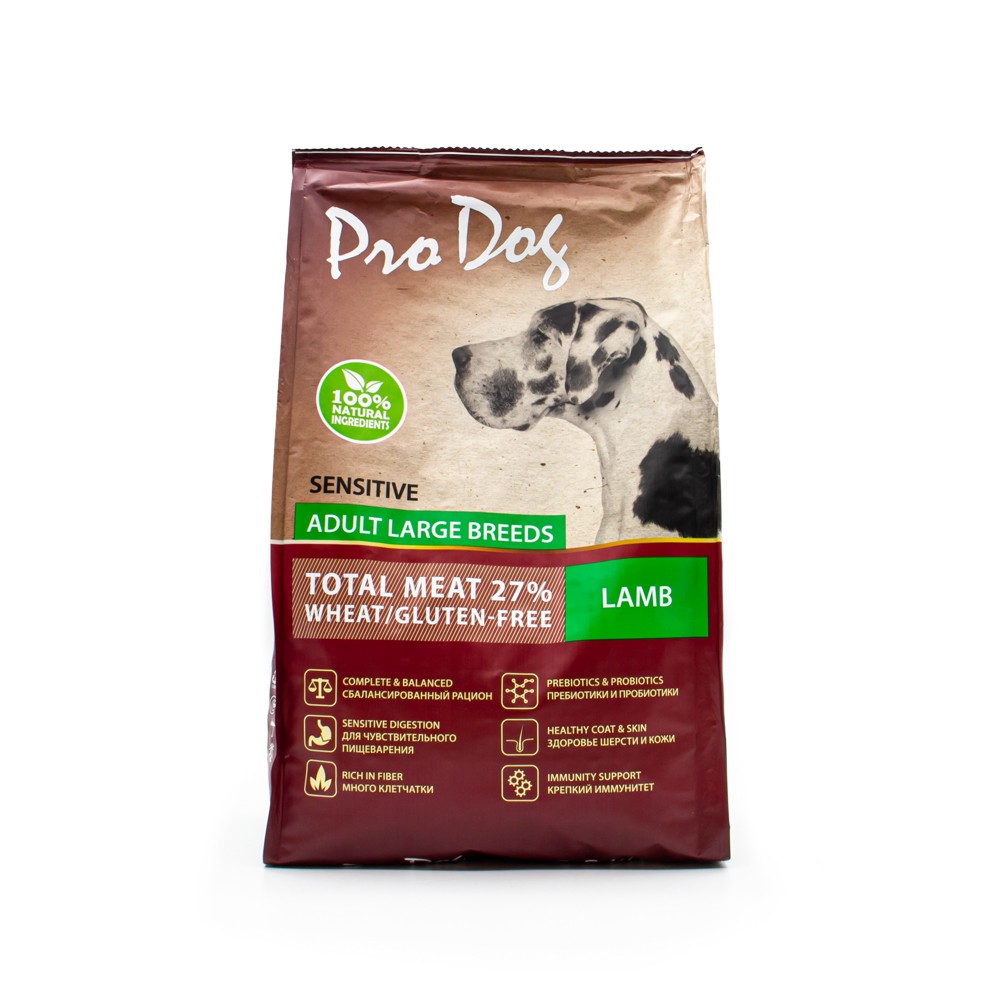 Корм для собак PRO DOG для крупных пород с чувствительным пищеварением, ягненок сух. 12кг корм для собак pro dog для средних пород с чувствительным пищеварением ягненок сух 2 5кг