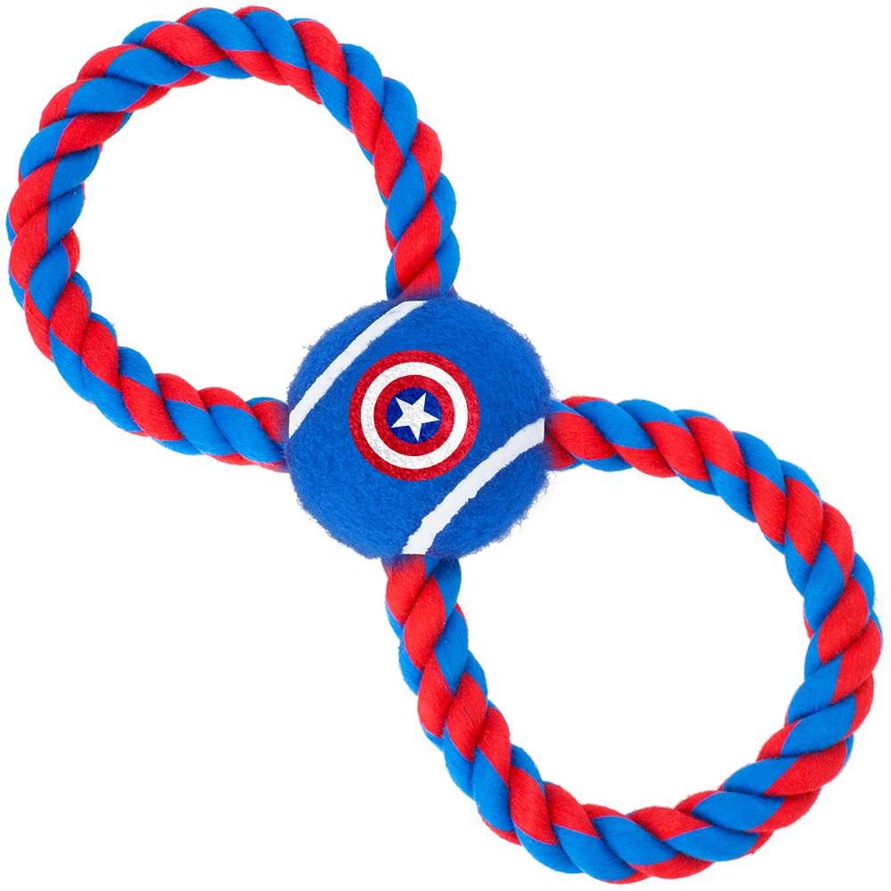 Игрушка для собак Buckle-Down Капитан Америка Мячик на верёвке синий фото