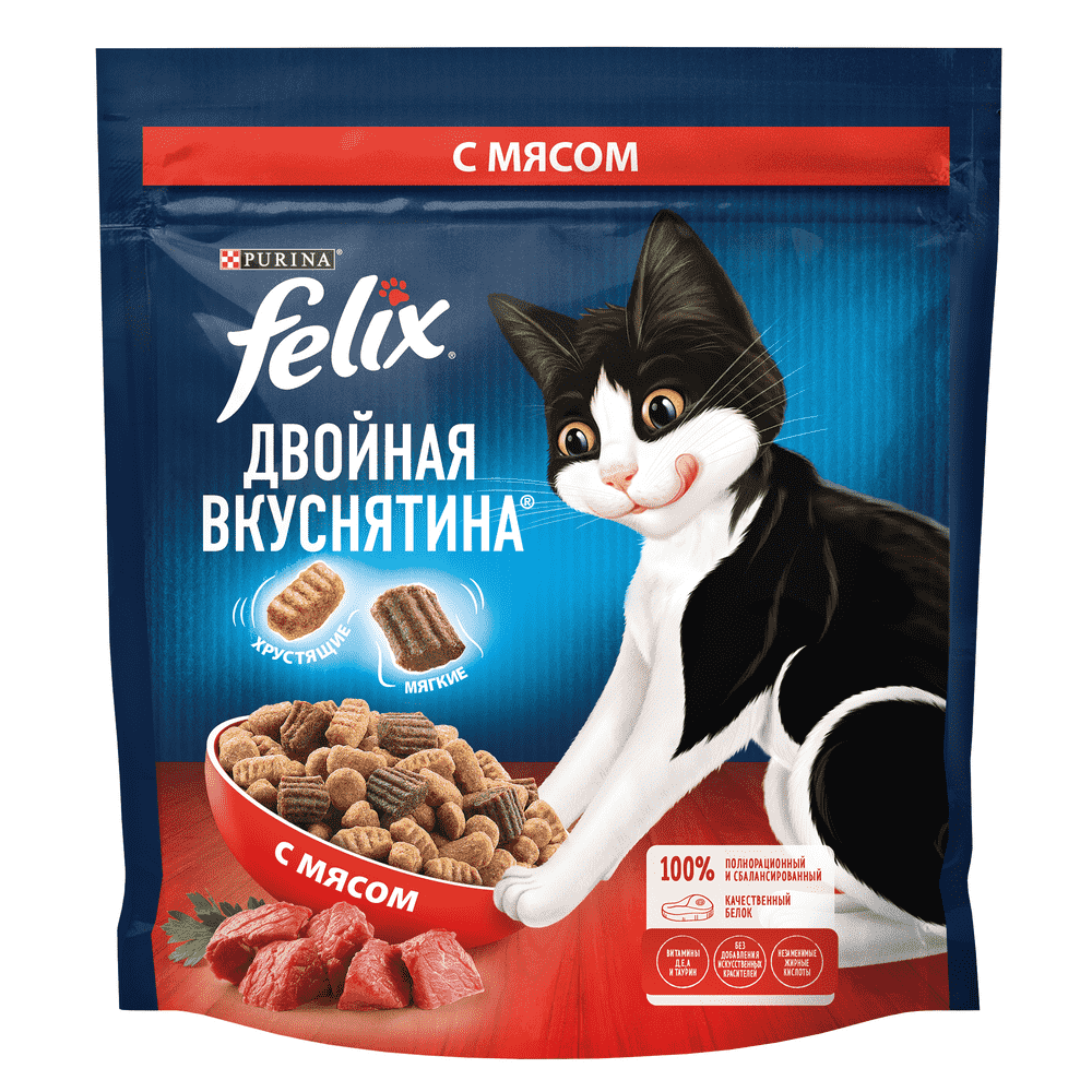 Корм для кошек FELIX Двойная вкуснятина с мясом сух. 600г