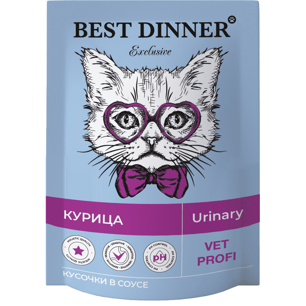 цена Корм для кошек Best Dinner Exclusive Vet Profi Urinary кусочки в соусе с курицей пауч 85г