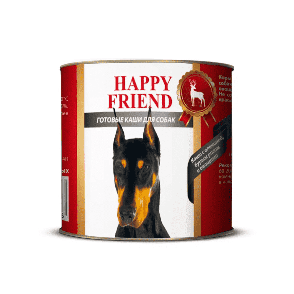 Корм для собак HAPPY FRIEND Каша с олениной, бурым рисом и овощами 525г мини багет с чесноком 525г