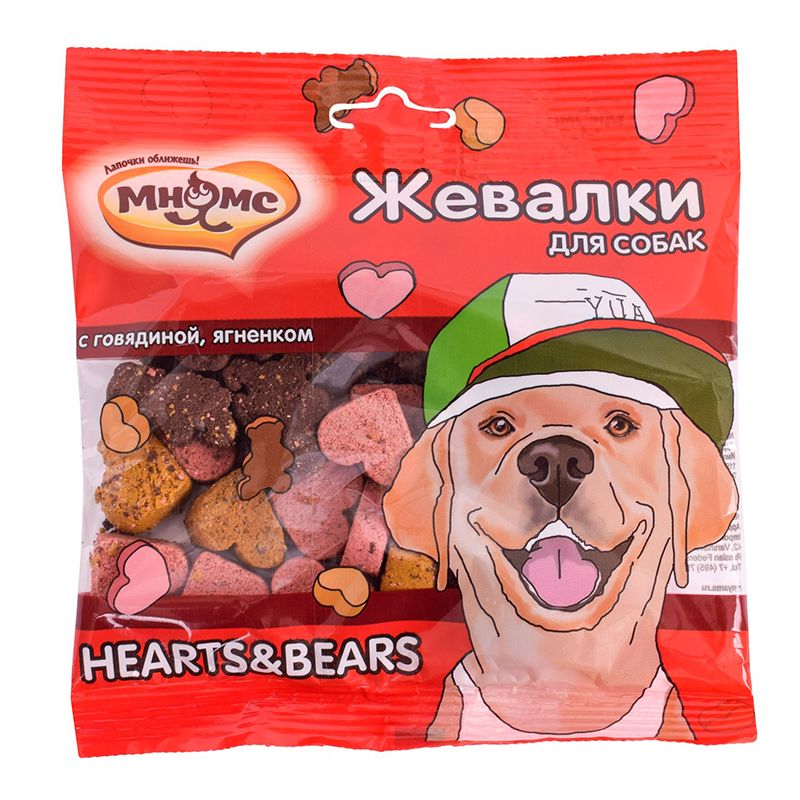 Лакомство для собак МНЯМС Жевалки Hearts&Bears с говядиной и ягненком 150г