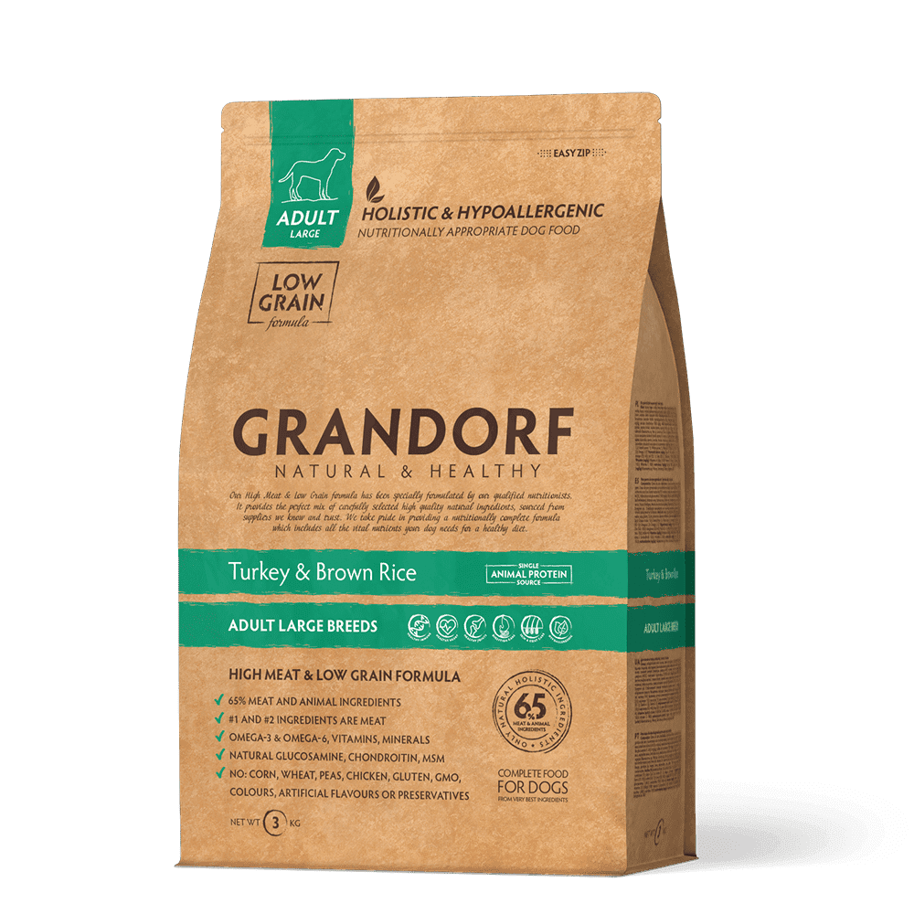 Корм для собак GRANDORF для крупных пород, индейка с рисом сух. 3кг корм для собак grandorf для крупных пород ягнёнок с индейкой сух 3кг