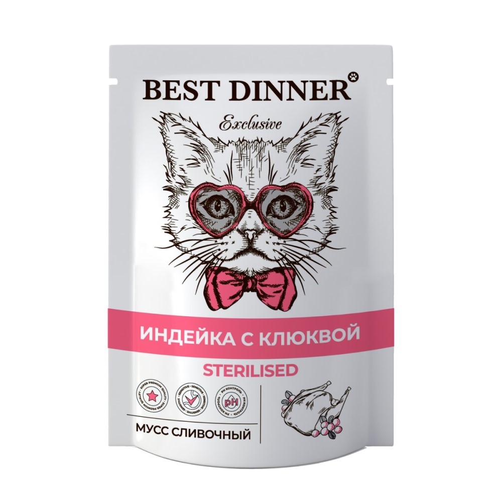 Корм для кошек Best Dinner Exclusive Sterilised Мусс сливочный индейка с клюквой пауч 85г