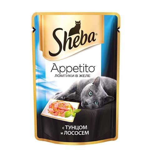 

Корм для кошек SHEBA Appetito ломтики в желе тунец и лосось конс. пауч 85г, Appetito ломтики в желе тунец и лосось конс. пауч 85г