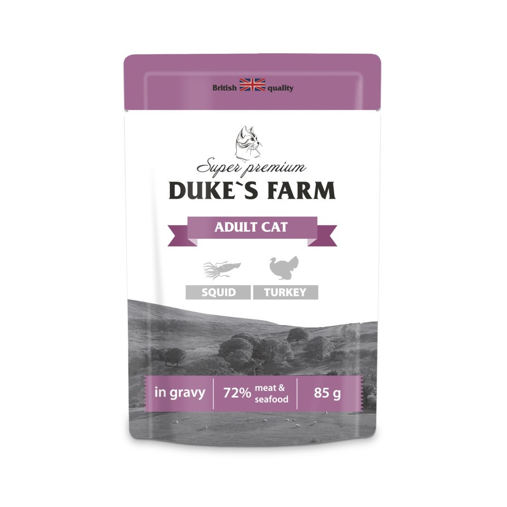 Корм для кошек DUKES FARM кальмар индейка пауч 85г 118₽