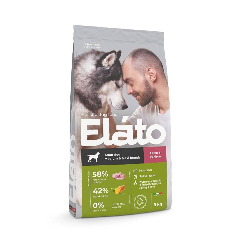 Корм для собак Elato Holistic для средних и крупных пород, ягненок с олениной сух. 8кг корм для щенков elato holistic для средних и крупных пород курица утка сух 2кг