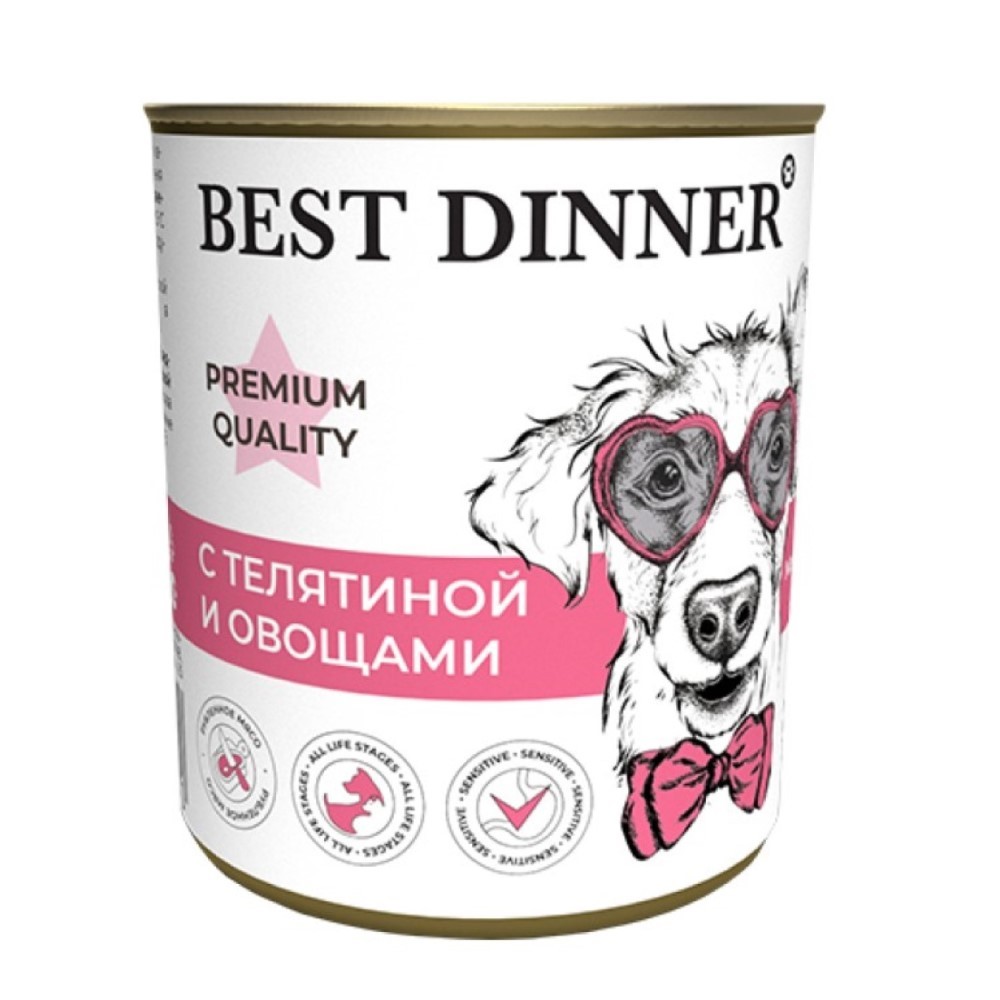 цена Корм для собак Best Dinner Premium Меню №4 телятина с овощами банка 340г