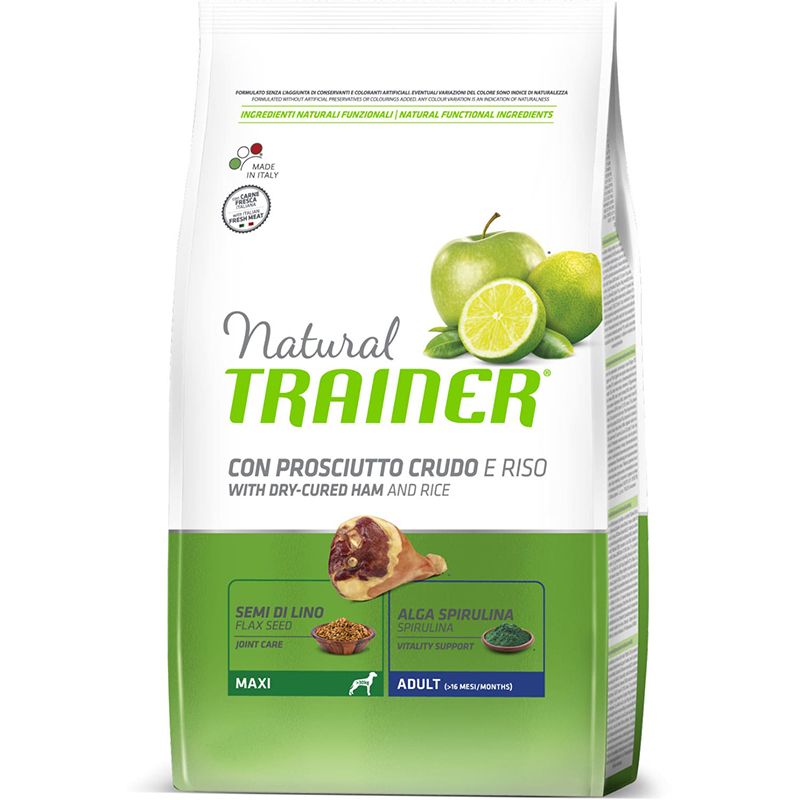 

Корм для собак TRAINER, Natural для крупных пород сыровяленая ветчина, рис сух.3кг