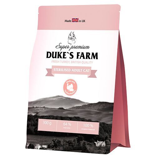 

Корм для кошек DUKE'S FARM, для стерилизованных кошек, индейка с кроликом сух. 300г