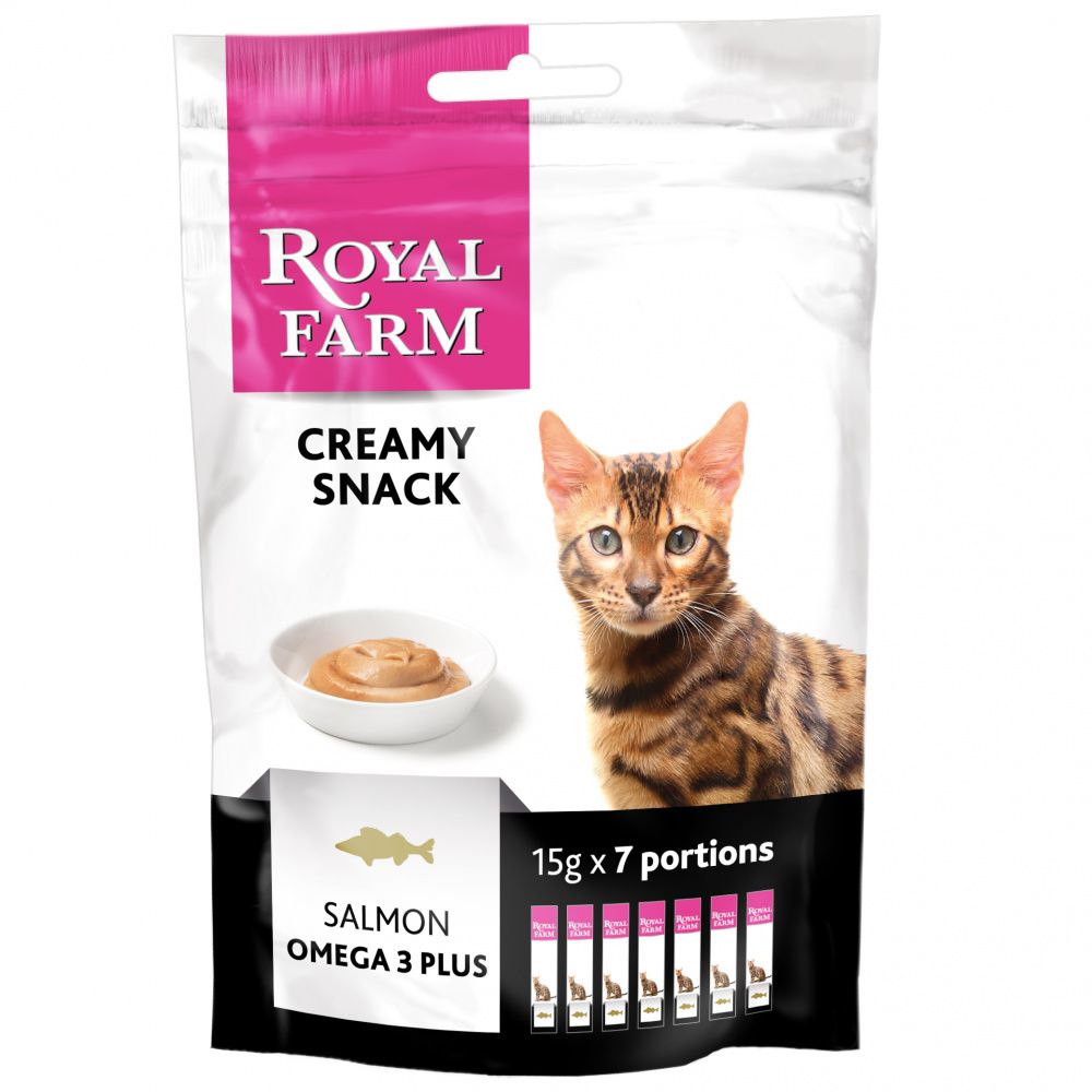 

Лакомство для кошек ROYAL FARM Creamy Snack с лососем стики 7х15г, Creamy Snack с лососем стики 7х15г