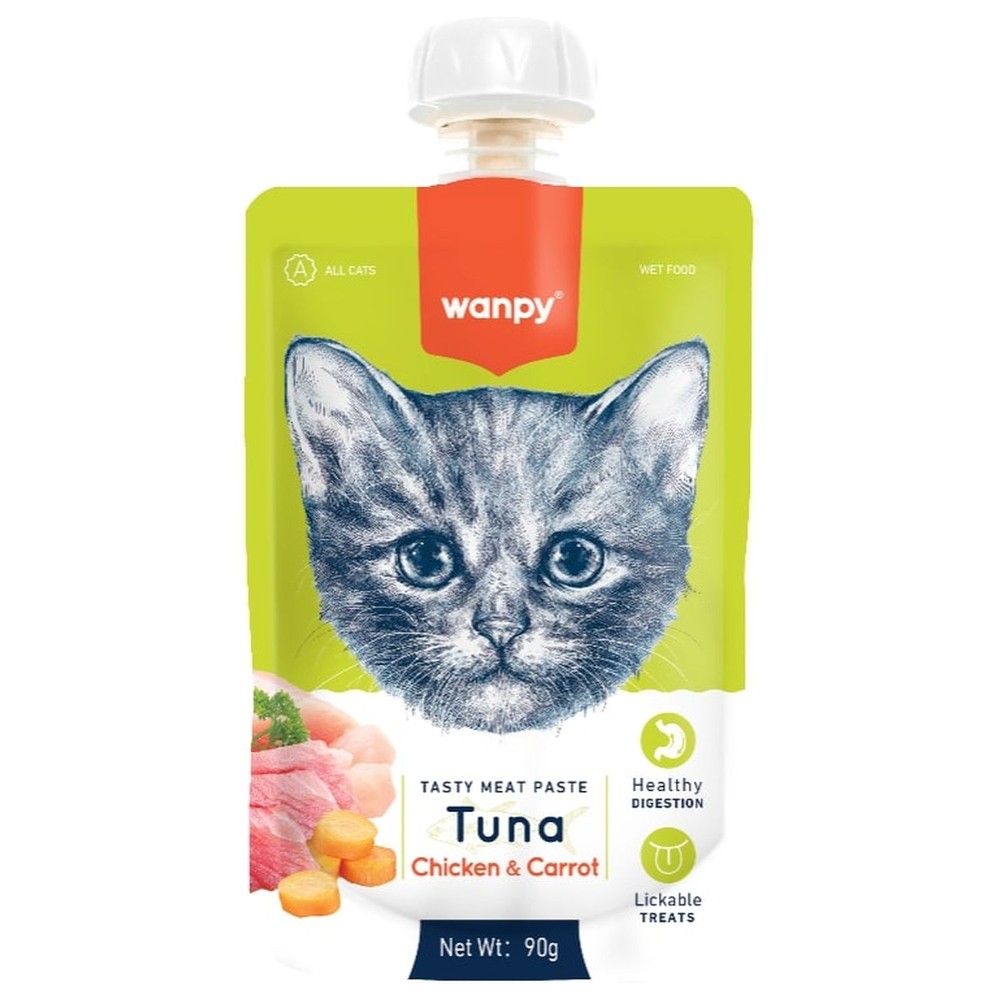 Лакомство для кошек WANPY Cat Мясной мусс из тунца и курицы с морковью 90г 178₽